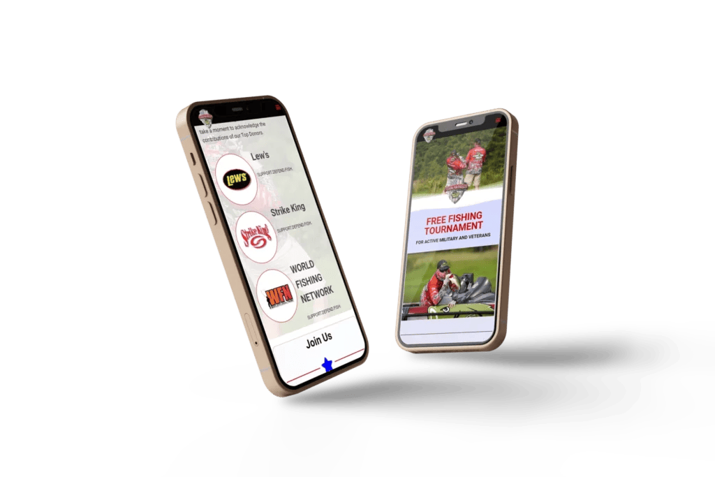 Fishing for Freedom Cell Phone Mock Up of fishing tournament web design